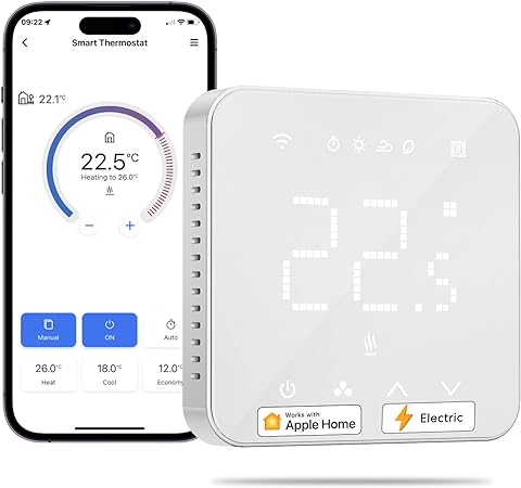 Meross Smart Thermostat, for Electric Underfloor Heating, with Timer, Programmable and Multi-room Control, Hubless, Voice/Remote Control, Compatible with Apple HomeKit, Amazon Alexa, Google Assistant