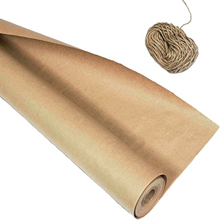 BLAMI Kraft Paper - Wrapping Paper (30''x1200'') and Rope (2400'') – Completely Natural and Eco Friendly Set of Brown craft Paper Jumbo Roll and Heavy Duty Jute Twine will Free Your Imagination!