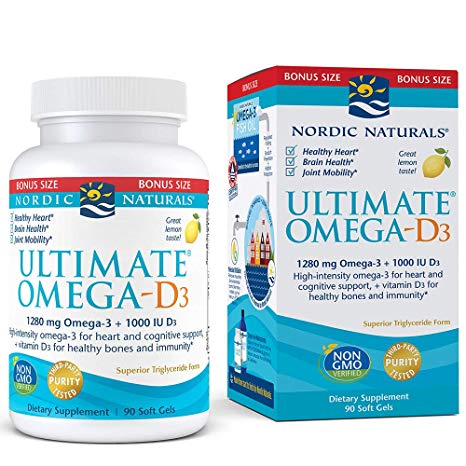 Nordic Naturals Ultimate Omega D3 - Supports Cardiovascular, Brain Health, Healthy Bones and Immune System*, Lemon, 90 Count