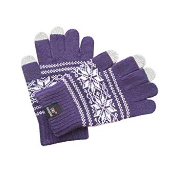 Jenny Shop Knitted Jacquard Touchscreen Texting Gloves for Smartphones & Tablets, Outdoor Men's/Women's Warm Knit Winter Gloves - Purple