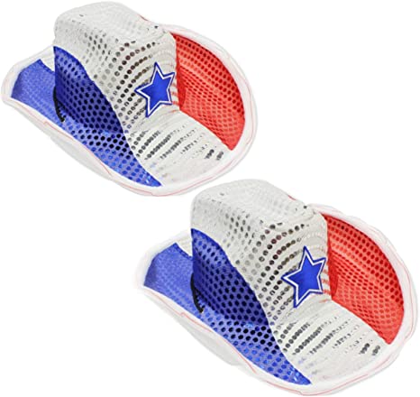 Two Pack LED Flashing Patriotic Cowboy Hat with Blue White Red Sequins