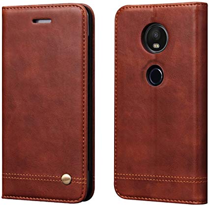 Moto E5 Play Case,Moto E5 Cruise Case,RUIHUI Luxury Leather Wallet Folding Flip Protective Case Cover with Card Slots,Kickstand and Magnetic Closure[Not for Moto E5/Moto E5 Plus],Brown