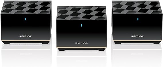 NETGEAR Nighthawk Tri-Band Whole Home Mesh WiFi 6E System (MK93S) – Router   2 Satellite Extenders - 5.7Gbps Speed - Coverage up to 7,500 sq. ft., 100 Devices - Includes 1-Yr Armor - AXE5700 802.11ax