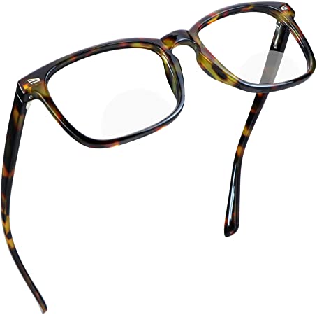 Bifocal Reading Glasses with Clear Lenses, Spring Hinge Blue Light Blocking Glasses for Women/Men ( 0.50/ 2.25 magnification)