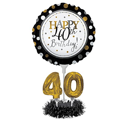 Happy 40th Birthday Balloon Centerpiece Black and Gold for Milestone Birthday