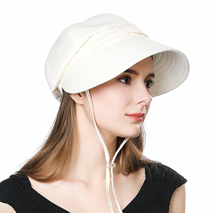 SIGGI Summer Bill Flap Cap UPF 50  Cotton Sun Hat with Neck Cover Cord for Women