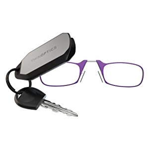 ThinOPTICS Keychain Reading Glasses, Purple Frame, 2.00 Strength