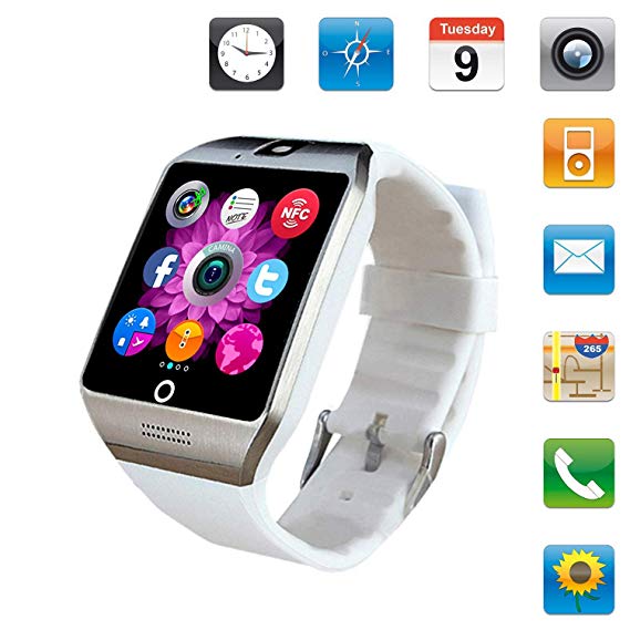 Smartwatch Sim Card Camera for Men Women Kids - Bluetooth Smart Watches Android Cell Phone Watch Card SD with Pedometer Music Player (White)