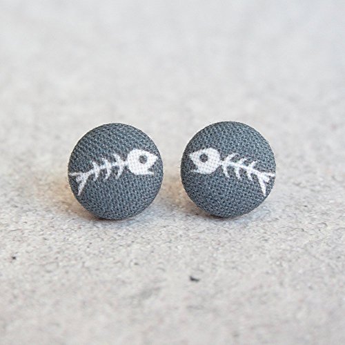 Fish Bones Fabric Button Earrings