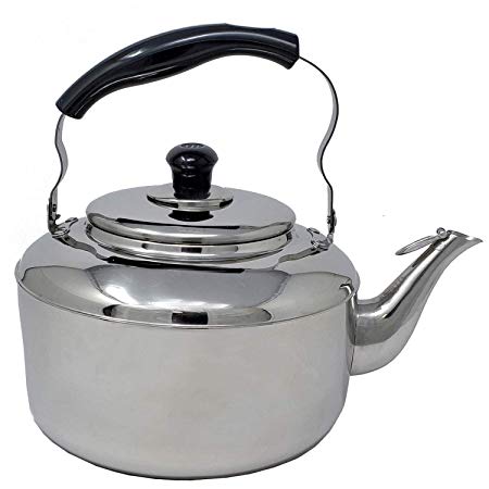 Traditional Stainless Whistling 5L Tea Kettle Cool Touch Handle Mirror Finish - Extra Large 5 Liter For Parties