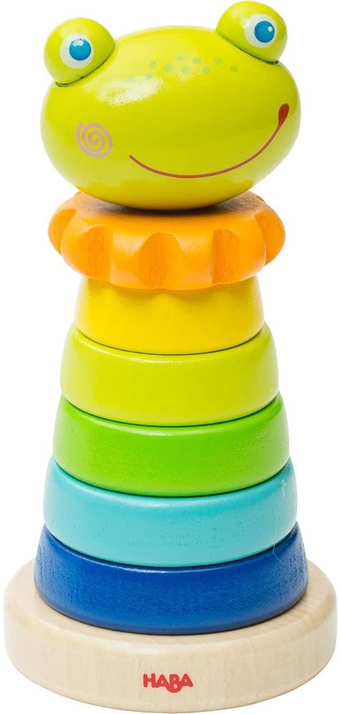 HABA Frido Frog Stacker - 8 Piece First Wooden Pegging Game for Ages 18 Months and Up