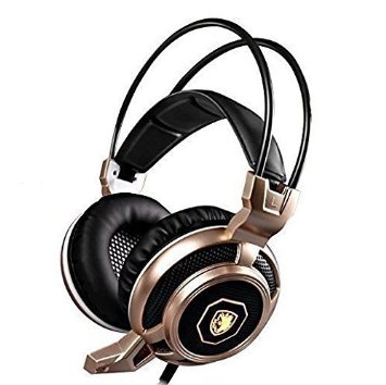 SADES Arcmage 3.5mm Stereo Gaming Headset LED Lighting Over-Ear Headphone with Mic for PC Computer Noise Cancelling Gold