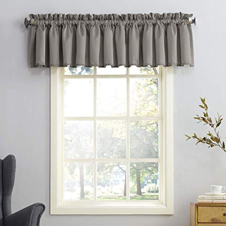 Sun Zero Barrow Energy Efficient Rod Pocket Curtain Valance, 54" x 18", Gray