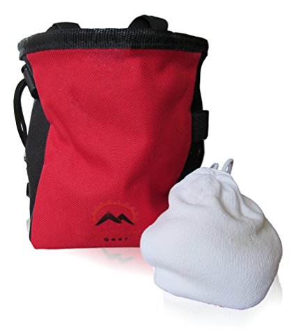 Durable Climbing Chalk Bag with Chalk Combo - Featuring Large Zippered Pocket, Water Resistant Outer Layer, and 2 oz Refillable Chalk Ball. Great Gear for Rock Climbing, Bouldering, Weight Lifting, Crossfit and Gymnastics