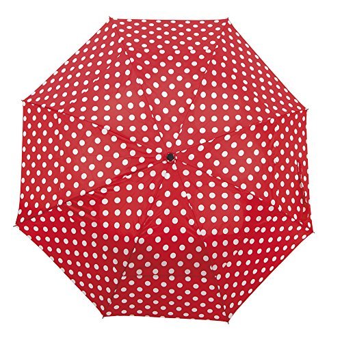 Windproof Umbrella Wind Resistant Folding Double Vented Rain Canopy with Strong Open Close (Red & White Polka Dot)