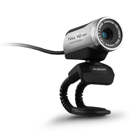 AUSDOM AW615 120M 1080P HD USB Webcam with Microphone for Laptop  Desktop  Skype  MSN Auto Exposure Digital Zoom Clip-On and Freestanding