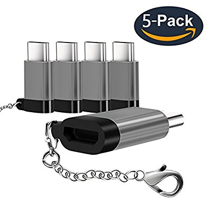 5-Pack Micro USB to USB C Adapter, Converts Micro USB Female to USB C Male, Uses 56K Resistor, for Samsung Galaxy S8, S8 , the new MacBook, Google Pixel, Nexus 6P, LG V20 G5, HTC 10 and More