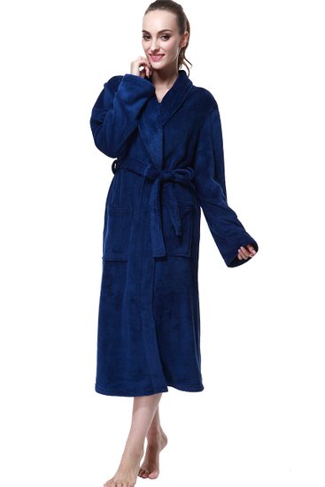 Bathrobe, Drowsy Cloud Soft Women Robe Plush Kimono Collar Bathrobe