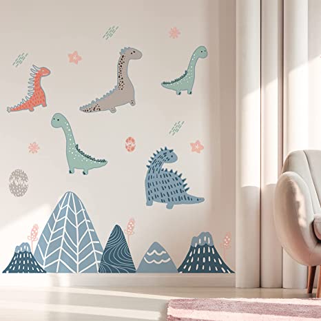 Dinosaur Wall Decals Cartoon Dinosaur Wall Stickers Watercolor Dinosaur Eggs Wall Decal Stickers Removable Peel and Stick Dinosaur Stickers Wall Decors for Home Kids Bedroom Nursery Supply