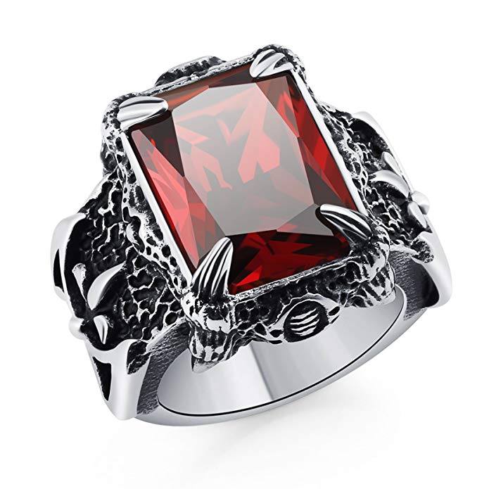 DALARAN Stainless Steel Rings for Men Boys Cool Dragon Claw Ring Men's Gothic Crystal Band Muti-Color