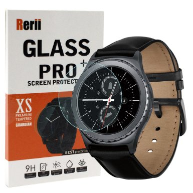 Gear S2 Classic Screen Protector - Rerii Samsung Gear S2 Classic Tempered Glass Screen Protector,High Definition,9H Hardness,0.3mm Thickness,Shatterproof,Delicate Touch Oleophobic Coating,Real Glass