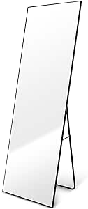 YSSOA Full Length Mirror, Floor Mirror, Standing Mirror, Leaning Mirror, Full Body Mirror, Large Mirror, Bedroom Mirror with Black Aluminium Frame, Black, 65"x22"