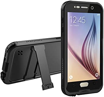 Galaxy S6 Waterproof Case, Dust Proof, Snow Proof, Shock Proof Case with Touched Transparent Screen Protector, Heavy Duty Protective Carrying Cover Case for Samsung Galaxy S6-Black