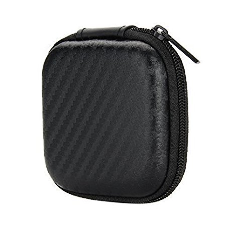 Headphone Case, Pretid Portable PU Leather Carrying Hard Case for Headphone Earbud MP3, Black (Black-1)
