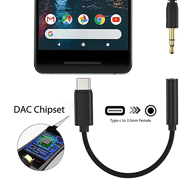 usb c to 3.5mm adapter for Pixel 2,Type C to 3.5mm jack Converter Nylon Braided for Google Pixel 2 XL,HTC U11,Moto Z2,Samsung S8/N8,Nexus,Essential PH-1,LG(black)