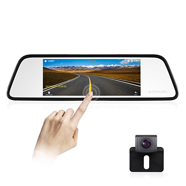 AUTO-VOX M8 Mirror Dash Cam Backup Camera Kit 180°Horizontal View Angle Back up Car Camera and 1296P Large Touch Screen with Lane Departure Warning System, Security Alarm & Motion Detection