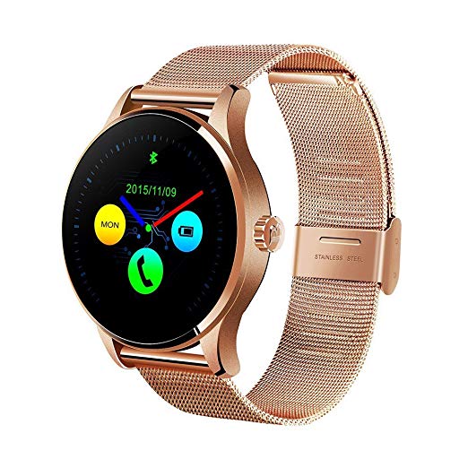 Efanr K88H Bluetooth Smart Watch with Stainless Steel Band, Wrist Watch Smartwatch Pedometer Heart Rate Monitor Round IPS Screen for Android Samsung IOS iPhone X 8 Plus Men Women (Rose Gold)