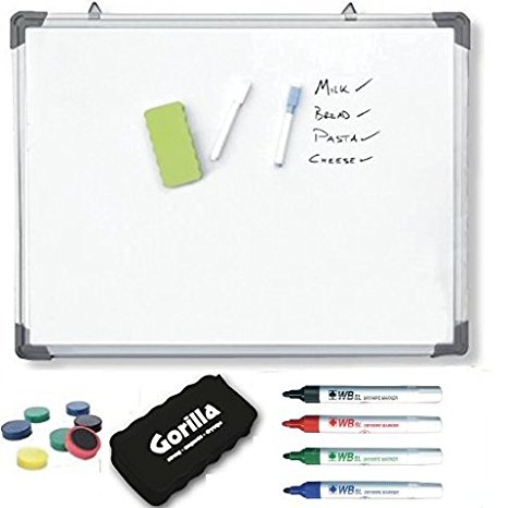 Magnetic Drywipe Whiteboard 45x60cm with Aluminium Trim. Includes great value with 4 x drywipe markers, 4 x colourful strong magnets and a strong magnetic Rybond eraser