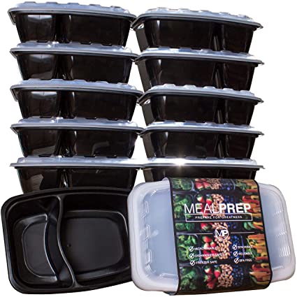 2-Compartment : 2-Compartment Premium Meal Prep Containers - Stackable Plastic Microwavable Dishwasher Safe Reusable - (28 Oz) (Set of 10)