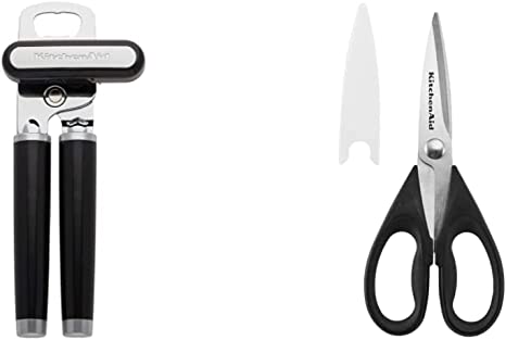 KitchenAid Classic Multifunction Can Opener / Bottle Opener, 8.34-Inch, Black & All Purpose Shears with Protective Sheath, One Size, Black