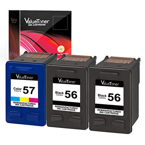 Valuetoner 3 Pack Remanufactured Ink Cartridges for HP 56 & HP 57 CD944FN C6656AN C6657AN, (2 Black, 1 Tri-Color) for HP Deskjet 5850 5650 5150, Photosmart 4215 7150 7260 7350 7960, PSC 2510 Printer