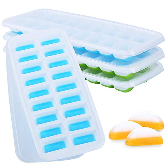 Aibrisk Ice Cube Trays 4 Pack Silicone Ice Cube Trays with Removable Lids,Easy-Release 72 Ice Cubes,BPA Free and Stackable Dishwasher Safe