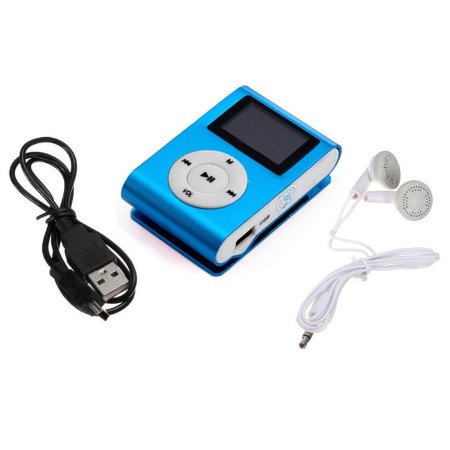 Culater MP3 Player USB Clip MP3 Player LCD Screen Support 32GB Micro SD TF Card with Earphone and USB Cable Blue