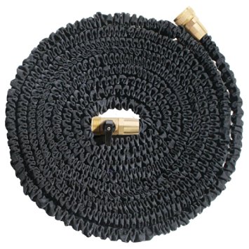 EconoLed 25ft Heavy Duty Expandable Hose (Black), Upgraded Brass Fittings and Shut-off Valve, Toughest, Flexible, Expanding Garden / Utility Hose 25 foot, Extra Washers Included, with high quality