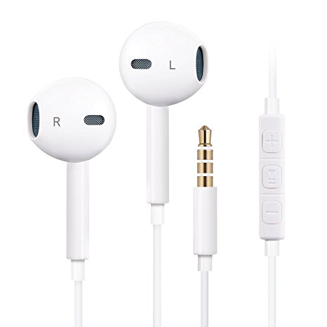 Airsspu Premium Earphones,Headphones/Earbuds with Stereo Microphone&Remote Control for Apple iPhone 5/5S/5C/SE 6/6S 6 Plus/6S Plus 7/7 Plus, iPad Mini/Air/Pro iPod Touch/Nano 7 (1 Pack,White)