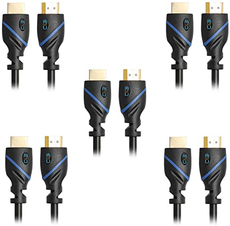 25ft (7.6M) High Speed HDMI Cable Male to Male with Ethernet Black (25 Feet/7.6 Meters) Supports 4K 30Hz, 3D, 1080p and Audio Return CNE36738 (5 Pack)