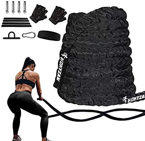 Hokyzam 30FT Battle Rope Workout Equipment Training Rope Heavy Weighted Rope 2 Inch Diameter 30 Feet Professional Workout Battle Ropes with Protective Cover Exercise Equipment Core Strength Training for Men Women