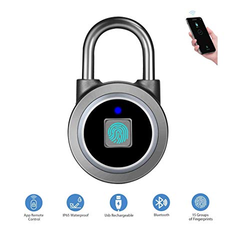 Fingerprint Padlock, Bluetooth Lock, APP, IP65 Waterproof, Megafeis Smart Padlock with Keyless Biometric Suitable for Gym, Sports, Bike, School, Outdoor, Fence and Storage