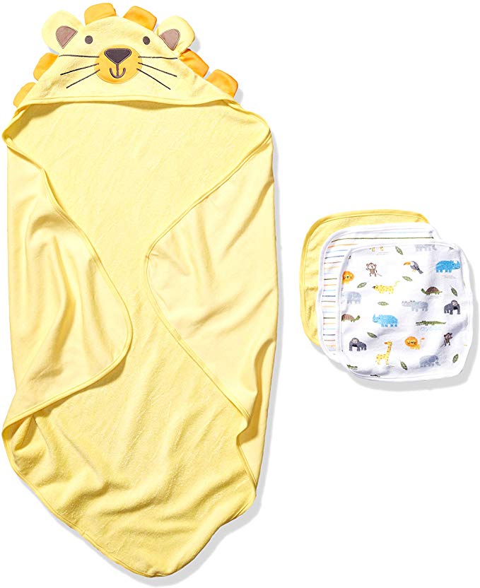The Children's Place Baby Boys Bath Towel and Wash Cloth 4 Piece Set, Sunshine, ONE Size