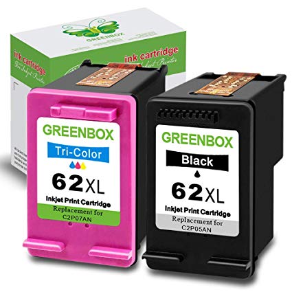 GREENBOX Remanufactured Ink Cartridge Replacement for HP 62XL 62 XL High Yield (1 Black 1 Tri-Color) Used in Envy 7640 5660 5540 5640 5642 Officejet 5743 5740 8040 OfficeJet 200 Mobile Printer