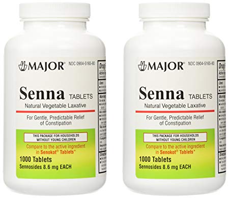 Senna 8.6 Mg Natural Vegetable Laxativ 1000 Tablets Generic for Senekot (Pack of 2)