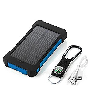 Eachbid Portable 20000mAh Solar Charger LED light External Solar Charger Battery Power Bank With Compass   USB Cable   Hook (Blue)