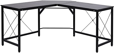 HOMCOM Mesa de Ordenador PC Escritorio para Oficina Hogar Tipo Mesa Esquinera Forma L Marco Metal 150x150x76cm