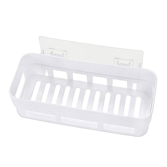 Wish Bathroom Wall Rack, 10 lb Super Heavy Duty Bathroom Kitchen Waterproof and Oilproof Plastic Wall Basket for Shampoo, Conditioner, Soap, Condiment Jar (White)