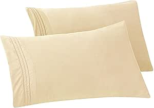 Elegant Comfort Solid Pillowcases 1500 Premium Hotel Quality Microfiber - Smooth Weave, Wrinkle and Stain Resistant, Easy Slip-On, 2-Piece Set, King Pillowcase, Cream