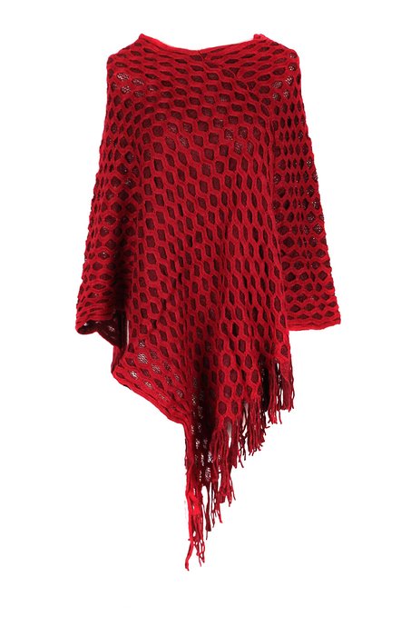 G2 Chic Womens Knit and Faux Fur Poncho with Fringe